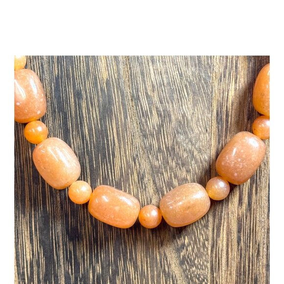 Sterling Silver Clasped Orange Aventurine Gemstone Beaded Necklace Handmade 17" - Picture 1 of 7
